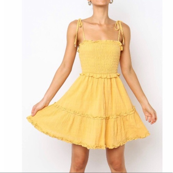 indikah Dresses & Skirts - Yellow mini summer dress spaghetti strap